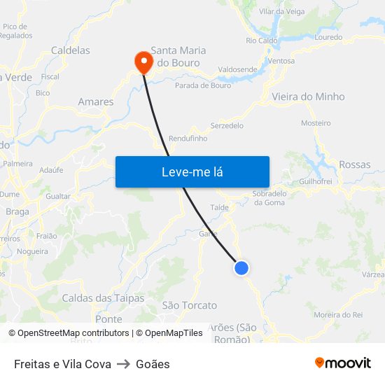 Freitas e Vila Cova to Goães map