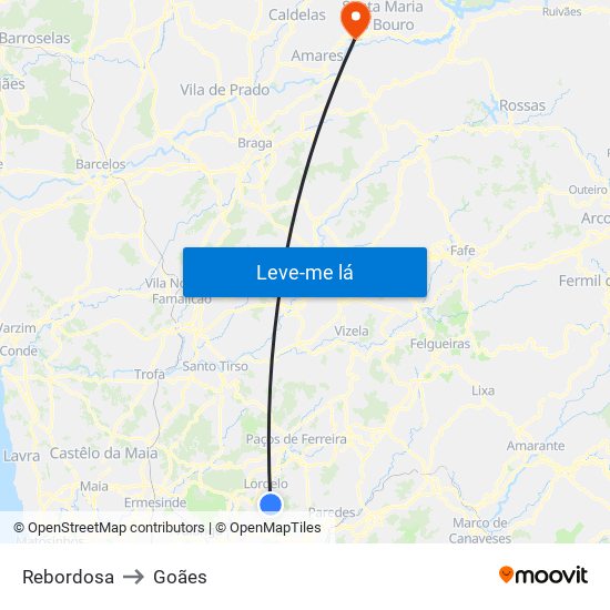 Rebordosa to Goães map