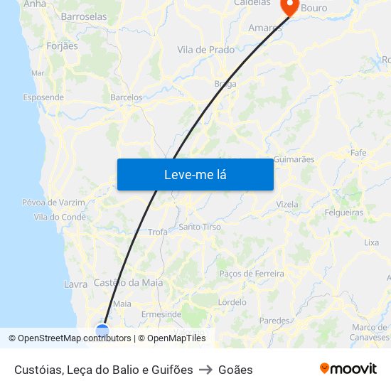 Custóias, Leça do Balio e Guifões to Goães map