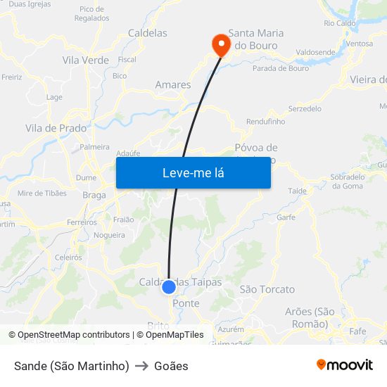 Sande (São Martinho) to Goães map