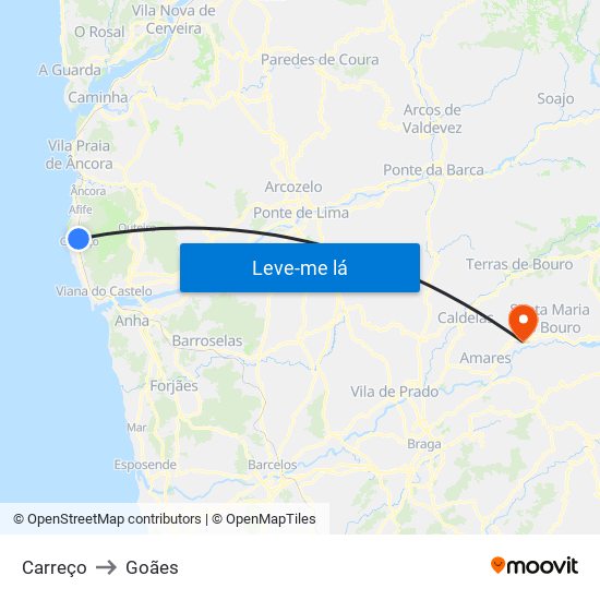 Carreço to Goães map