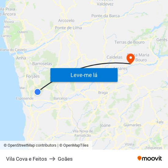 Vila Cova e Feitos to Goães map