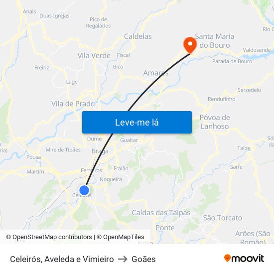 Celeirós, Aveleda e Vimieiro to Goães map