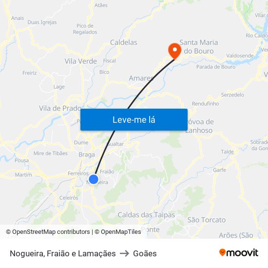 Nogueira, Fraião e Lamaçães to Goães map