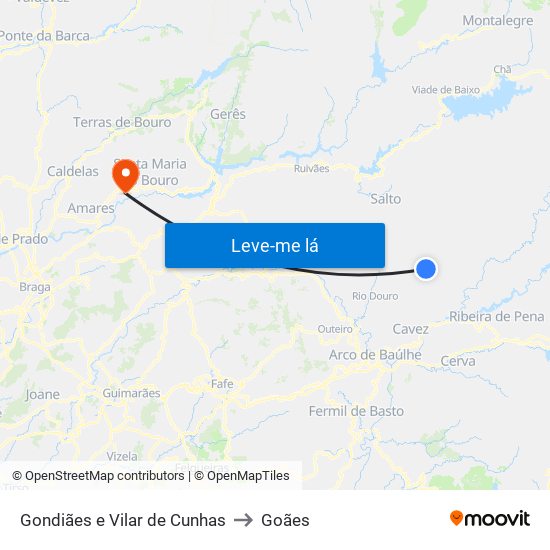 Gondiães e Vilar de Cunhas to Goães map