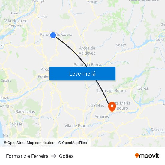 Formariz e Ferreira to Goães map