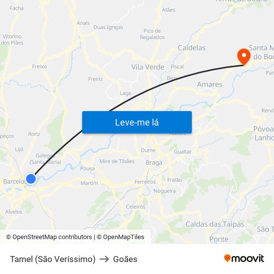 Tamel (São Veríssimo) to Goães map