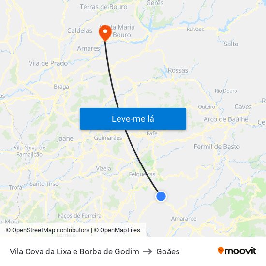 Vila Cova da Lixa e Borba de Godim to Goães map