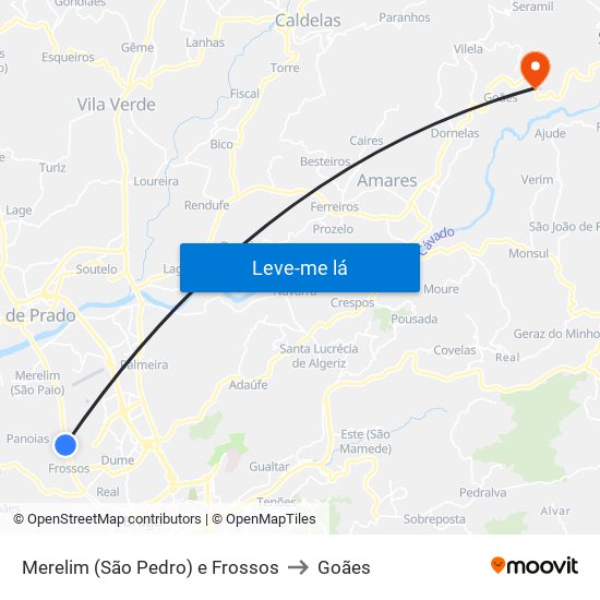Merelim (São Pedro) e Frossos to Goães map