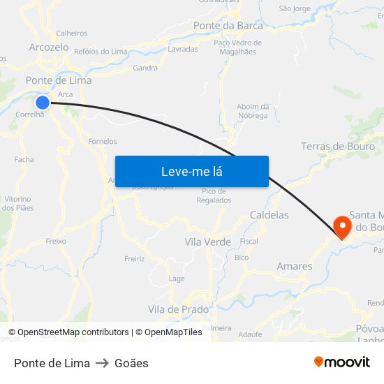 Ponte de Lima to Goães map