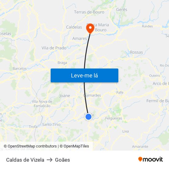 Caldas de Vizela to Goães map