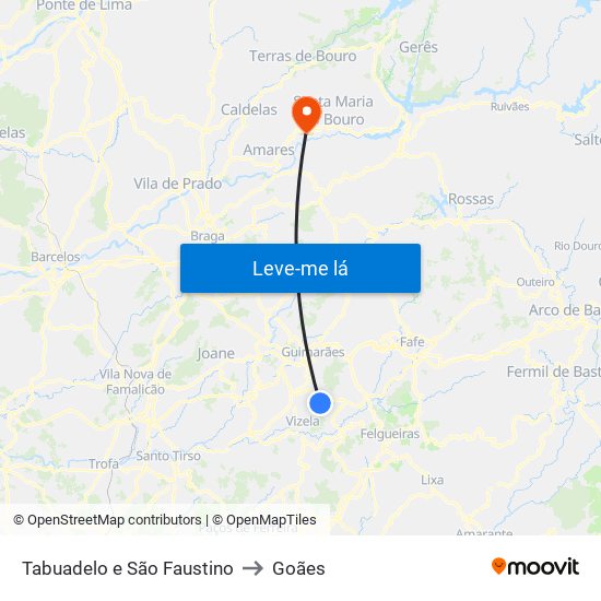 Tabuadelo e São Faustino to Goães map