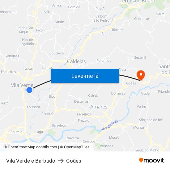 Vila Verde e Barbudo to Goães map