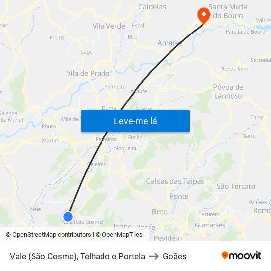 Vale (São Cosme), Telhado e Portela to Goães map