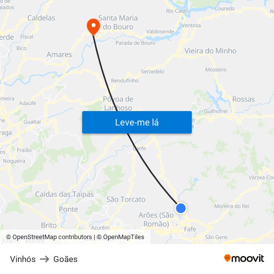 Vinhós to Goães map