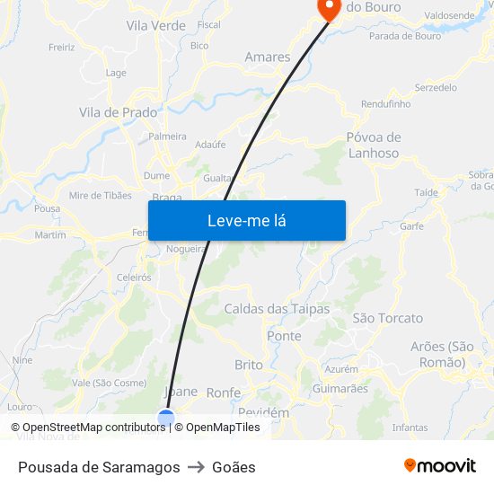 Pousada de Saramagos to Goães map