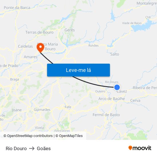 Rio Douro to Goães map