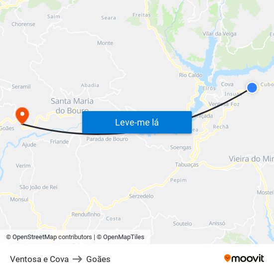 Ventosa e Cova to Goães map