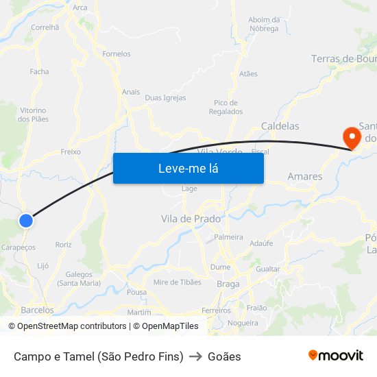 Campo e Tamel (São Pedro Fins) to Goães map