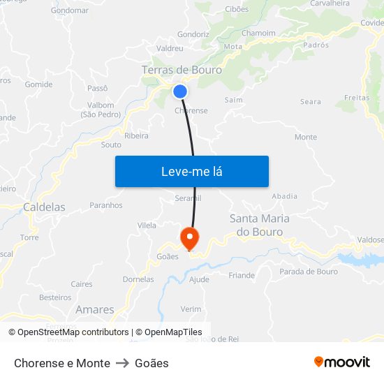 Chorense e Monte to Goães map