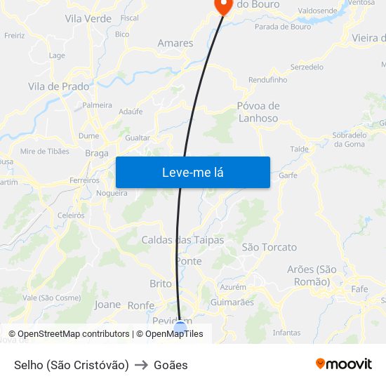 Selho (São Cristóvão) to Goães map