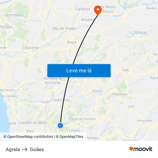 Agrela to Goães map