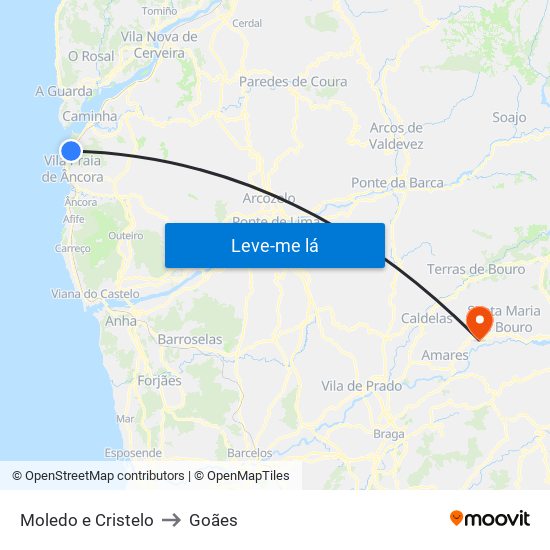 Moledo e Cristelo to Goães map