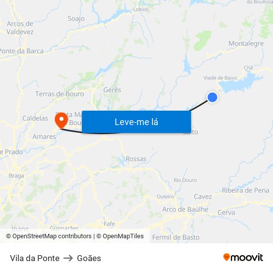 Vila da Ponte to Goães map