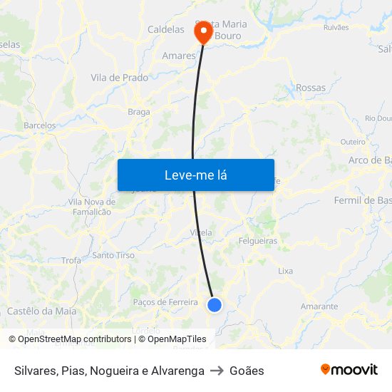 Silvares, Pias, Nogueira e Alvarenga to Goães map