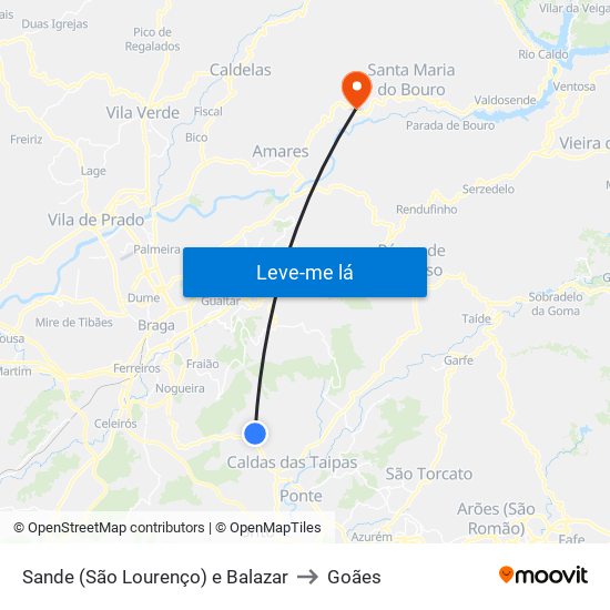 Sande (São Lourenço) e Balazar to Goães map