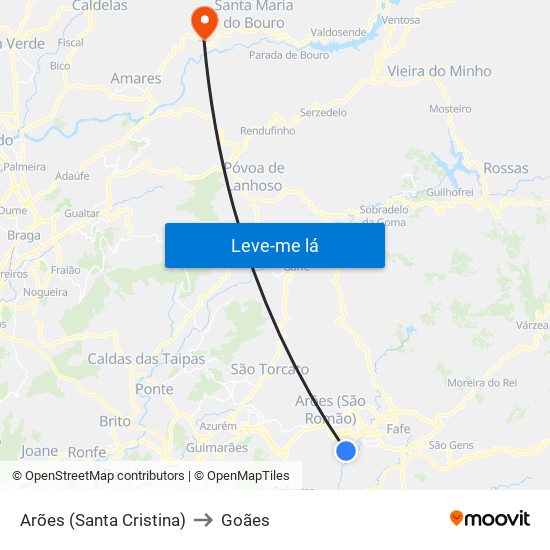 Arões (Santa Cristina) to Goães map