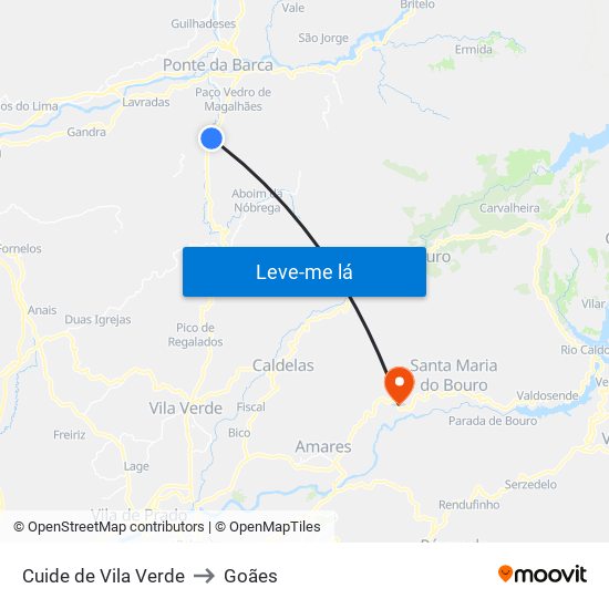 Cuide de Vila Verde to Goães map