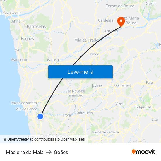 Macieira da Maia to Goães map