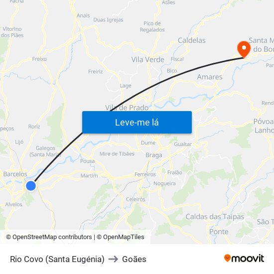 Rio Covo (Santa Eugénia) to Goães map