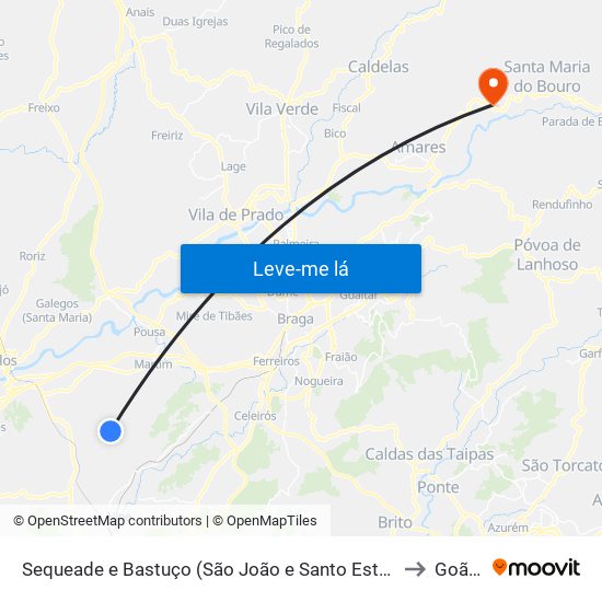 Sequeade e Bastuço (São João e Santo Estêvão) to Goães map
