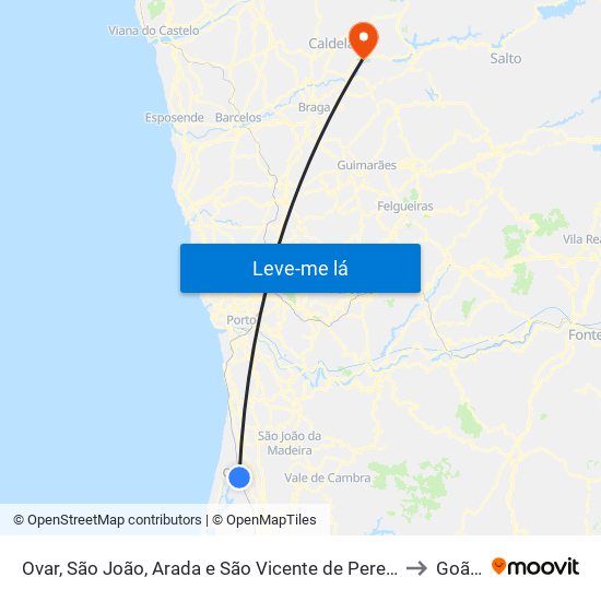 Ovar, São João, Arada e São Vicente de Pereira Jusã to Goães map
