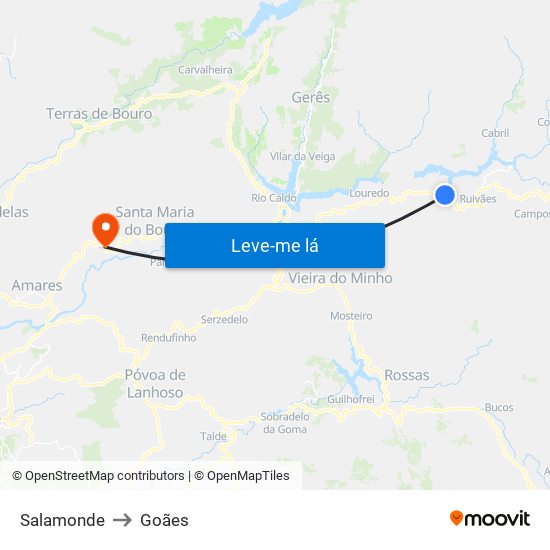 Salamonde to Goães map