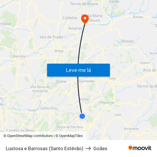 Lustosa e Barrosas (Santo Estêvão) to Goães map