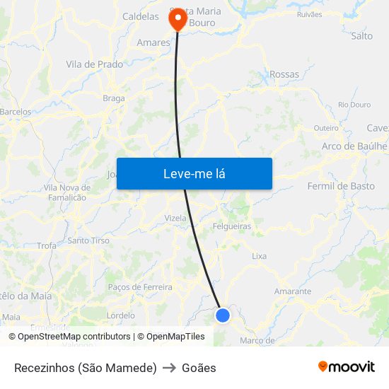 Recezinhos (São Mamede) to Goães map