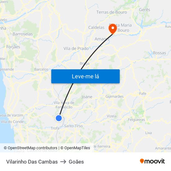 Vilarinho Das Cambas to Goães map