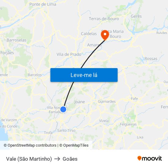 Vale (São Martinho) to Goães map