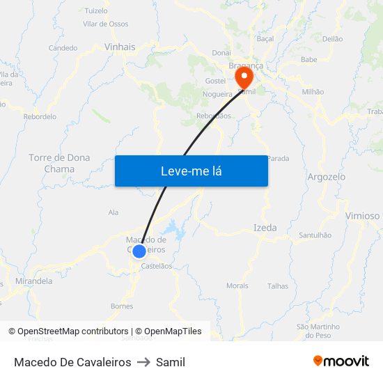 Macedo De Cavaleiros to Samil map