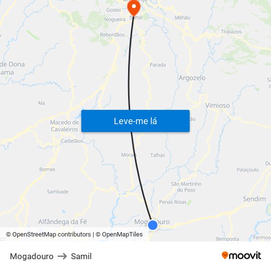 Mogadouro to Samil map