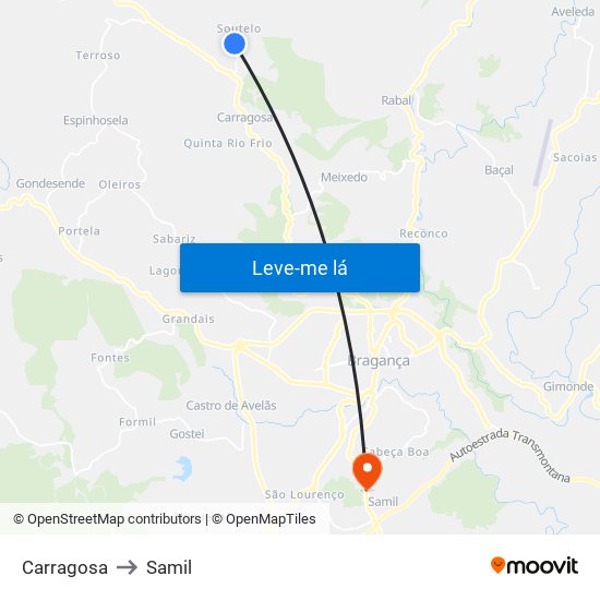 Carragosa to Samil map