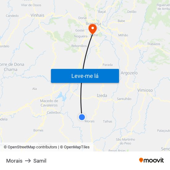 Morais to Samil map