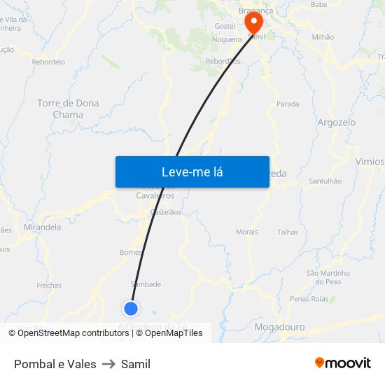 Pombal e Vales to Samil map