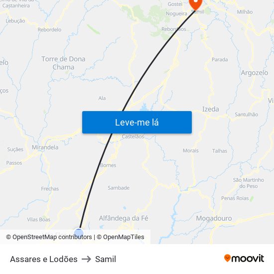 Assares e Lodões to Samil map