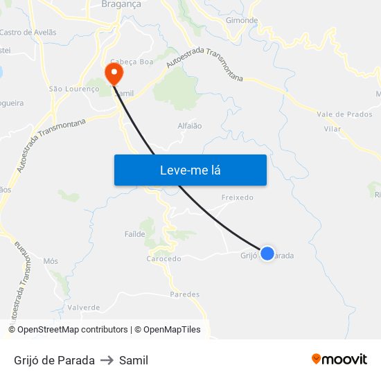 Grijó de Parada to Samil map