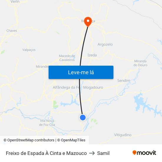 Freixo de Espada À Cinta e Mazouco to Samil map