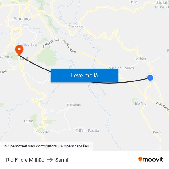Rio Frio e Milhão to Samil map